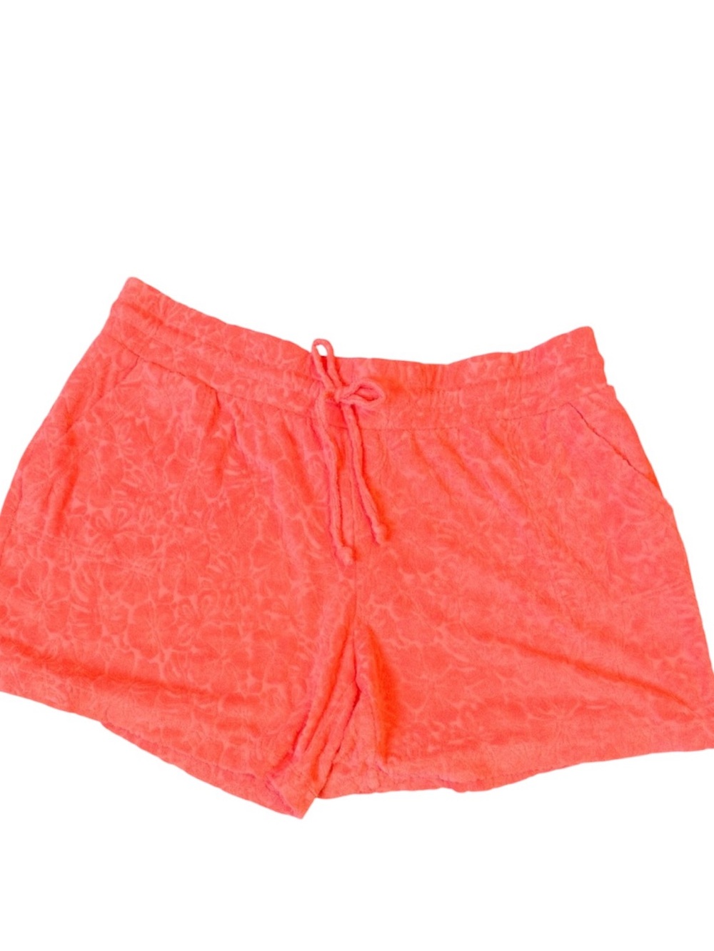 Vintage Belle Beach Coral Floral Terry Drawstring Lounge/Cover Up Shorts EUC